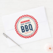 Red Gingham and Blue Baby shower BBQ Ronde Sticker (Envelop)