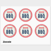 Red Gingham and Blue Fourth of Juli BBQ Ronde Sticker (Vel)