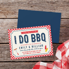 Red Gingham and Blue I Do BBQ Engagement Party Kaart