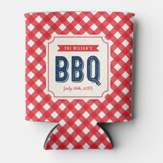 Red Gingham and Blue Summer BBQ Blikjeskoeler (Voorkant)