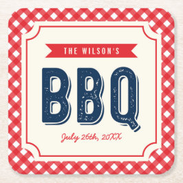 Red Gingham and Blue Summer BBQ Kartonnen Onderzetters