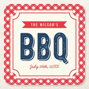 Red Gingham and Blue Summer BBQ Kartonnen Onderzetters