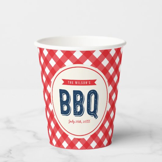 Red Gingham and Blue Summer BBQ Papieren Bekers (Voorkant)