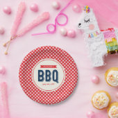 Red Gingham and Blue Summer BBQ Papieren Bordje (Feest)