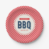 Red Gingham and Blue Summer BBQ Papieren Bordje (Voorkant)