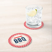 Red Gingham and Blue Summer BBQ Ronde Kartonnen Onderzetter (Insitu)