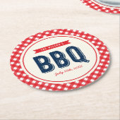 Red Gingham and Blue Summer BBQ Ronde Kartonnen Onderzetter (Gebogen)