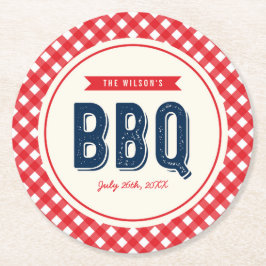 Red Gingham and Blue Summer BBQ Ronde Kartonnen Onderzetter
