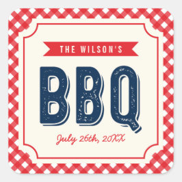 Red Gingham and Blue Summer BBQ Vierkante Sticker