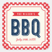 Red Gingham and Blue Summer BBQ Vierkante Sticker (Voorkant)