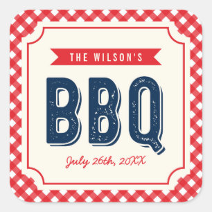 Red Gingham and Blue Summer BBQ Vierkante Sticker