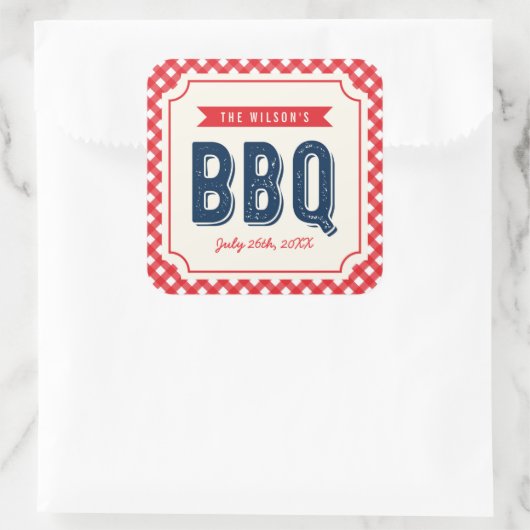 Red Gingham and Blue Summer BBQ Vierkante Sticker (Tas)