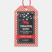Red Gingham and Lights Chalkboard Engagement Party Cadeaulabel (Voorkant)