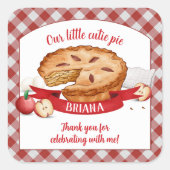 Red Gingham Apple Cutie Pie Birthday Party Vierkante Sticker (Voorkant)