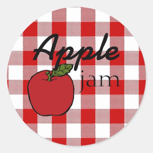 Red Gingham Apple Jam Ronde Sticker (Voorkant)