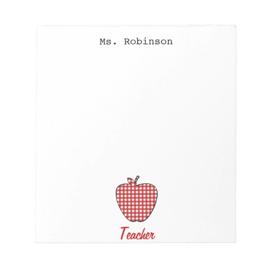 Red Gingham Apple leraar Notitieblok (Voorkant)
