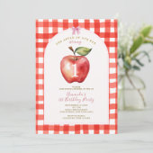 Red Gingham Apple van ons baby shower Kaart (Staand voorkant)