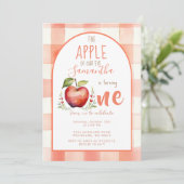 Red Gingham Apple Waterverf eerste verjaardag Kaart (Staand voorkant)