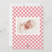 Red Gingham Baby Geboortekaart Fotokaart Aankondiging (Achterkant)