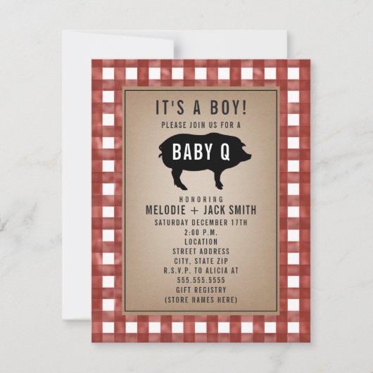 Red Gingham Baby Q-Baby shower Kaart (Voorkant)