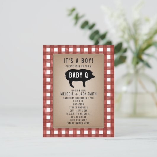 Red Gingham Baby Q-Baby shower Kaart (Staand voorkant)