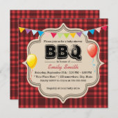 Red Gingham Baby shower BBQ Party-uitnodigingen Kaart (Voorkant / Achterkant)