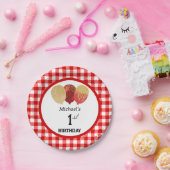 Red Gingham & Ballonnen 1e Verjaardag Papieren Bordje (Feest)