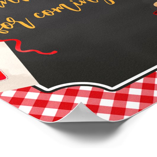 Red Gingham BBQ Baby shower Bedankt voor uw komst Poster (Hoek)