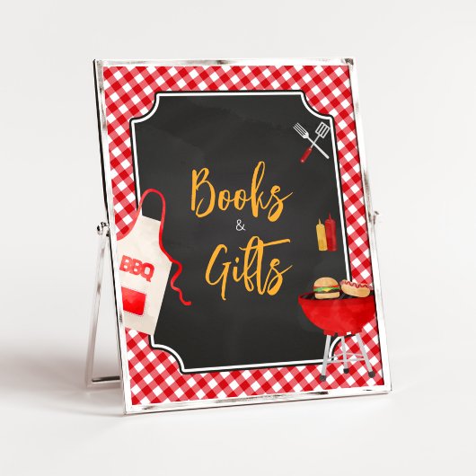 Red Gingham BBQ Baby shower boeken en geschenken Poster
