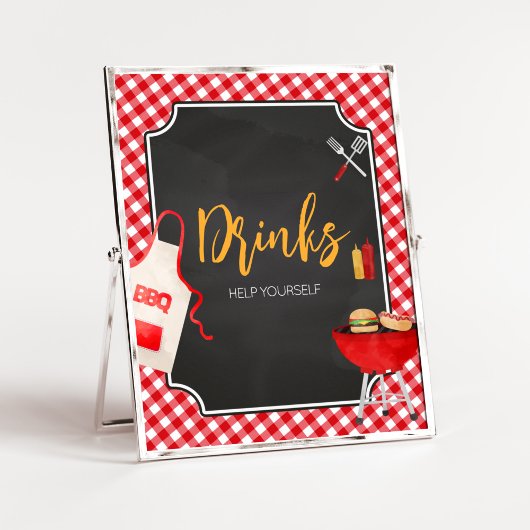 Red Gingham BBQ Baby shower Drinken Poster