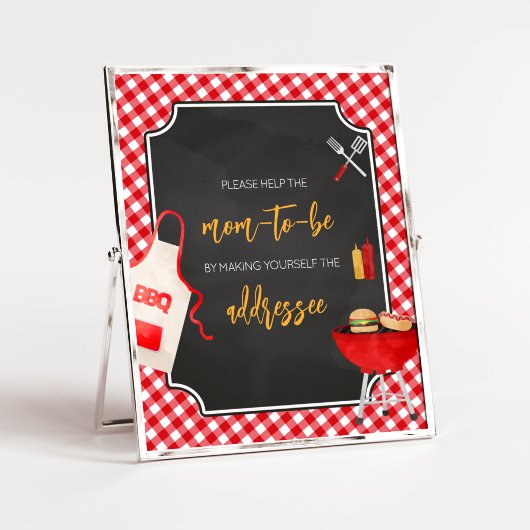 Red Gingham BBQ Baby shower Envelope Station Poster