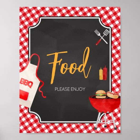 Red Gingham BBQ Baby shower Eten Poster (Voorkant)