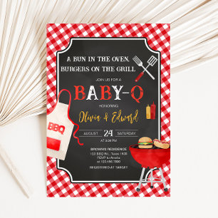 Red Gingham BBQ Baby shower Kaart