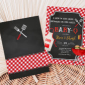 Red Gingham BBQ Baby shower Kaart