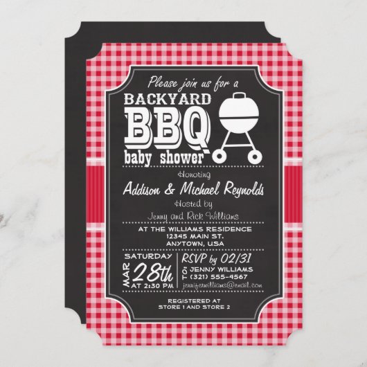 Red Gingham BBQ Baby shower uitnodiging (Voorkant / Achterkant)