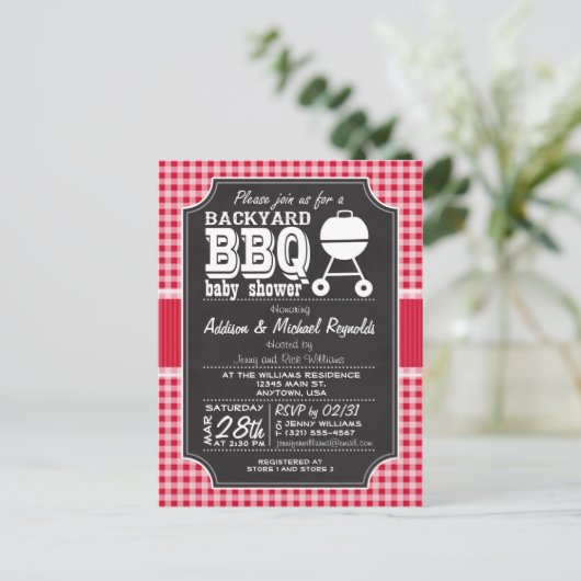 Red Gingham BBQ Baby shower uitnodiging (Staand voorkant)