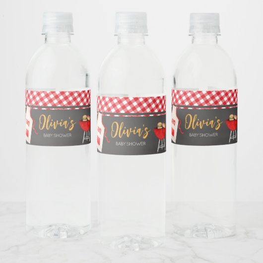 Red Gingham BBQ Baby shower Waterfles Etiket