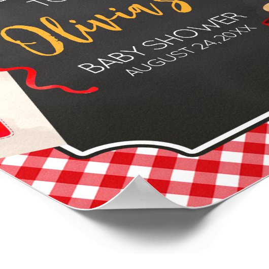 Red Gingham BBQ Baby shower Welkom Poster (Hoek)