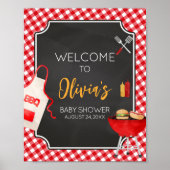 Red Gingham BBQ Baby shower Welkom Poster (Voorkant)