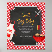 Red Gingham BBQ Baby shower Zeg niet Baby Poster (Voorkant)