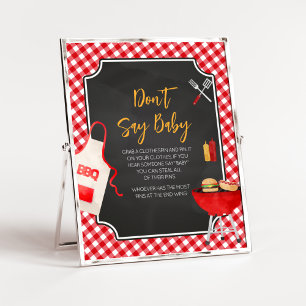 Red Gingham BBQ Baby shower Zeg niet Baby Poster