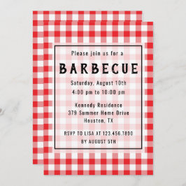 Red Gingham BBQ Party Kaart