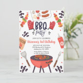 Red Gingham BBQ uitnodiging voor verjaardagsfeestj (Staand voorkant)