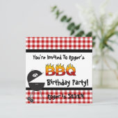 Red Gingham BBQ verjaardagsfeestuitnodigingen Kaart (Staand voorkant)