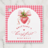 Red Gingham Berry eerste verjaardag Bedankjes Labels (Voorkant)