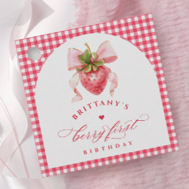 Red Gingham Berry eerste verjaardag Bedankjes Labels