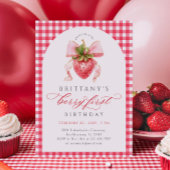 Red Gingham Berry eerste verjaardag uitnodiging