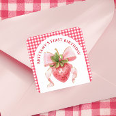 Red Gingham Berry eerste verjaardag Vierkante Sticker