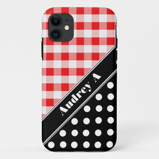 Red Gingham Black Polka Dot iPhone 5 Hoesje (Achterkant)