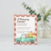 Red Gingham Blue Truck Land Herfst Thanksgiving Kaart (Staand voorkant)
